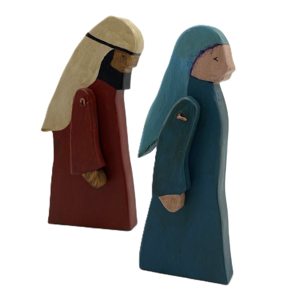 Nativity Mary & Joseph Wooden Figure Handmade Christmas Holiday Decor Lot of 2